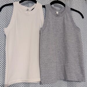SET of 2! Athleta Renew Racerback Ribbed Tanks White and Gray size Medium